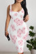 White Pink Sexy Colorblock Letter Print Gradient Contrast U Neck Printed Dresses