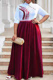 Red Casual Daily Elegant Embroidery Patchwork Mandarin Collar Long Dresses