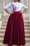 Red Casual Daily Elegant Embroidery Patchwork Mandarin Collar Long Dresses