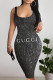 Black Gray Sexy Colorblock Letter Print Contrast U Neck Printed Dresses