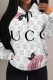 White Casual Butterfly Letter Print Flowers Draw String Pocket Hooded Tops