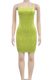 Apricot Sexy Solid Color Patchwork Zipper Spaghetti Strap Sling Dresses