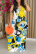 Black Yellow Casual Graffiti Print Contrast O Neck Printed Dresses