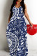 Blue Casual Geometric Print Pocket Contrast O Neck Printed Dresses