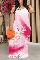 Pink Casual Fruit Print Contrast O Neck Printed Dresses