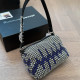 Silver Blue Daily Solid Color Zipper Rhinestone Decor Bags