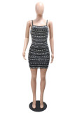 Apricot Sexy Patchwork Hot Drilling Backless Spaghetti Strap Wrapped Skirt Dresses