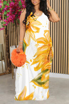 Yellow Casual Fruit Print Contrast O Neck Printed Dresses