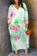 Green Casual Floral Print Pocket Contrast V Neck Printed Plus Size Dresses