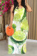 Green Casual Fruit Print Contrast O Neck Printed Dresses