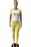 Purple Casual Patchwork Contrast O Neck Long Sleeve Two Pieces