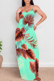 Lake Green Sexy Floral Print Contrast O Neck Printed Dresses