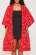 Red Casual Print Pocket Patchwork Cardigan Collar Outerwear