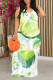 White Casual Fruit Print Contrast O Neck Printed Dresses