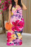 Blue Casual Graffiti Print Contrast O Neck Printed Dresses