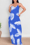 Lake Green Sexy Floral Print Contrast O Neck Printed Dresses