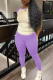Purple Casual Patchwork Contrast O Neck Long Sleeve Two Pieces