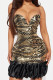 Gold Sexy Patchwork Sequins Strapless Wrapped Skirt Dresses