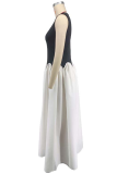 Black Elegant Patchwork O Neck Long Dresses
