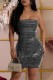 Black Sexy Party Patchwork Backless Hot Drill Strapless Wrapped Skirt Dresses