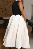 Black Elegant Patchwork O Neck Long Dresses