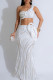 White Sexy Celebrities Formal Elegant Patchwork Backless One Shoulder Sleeveless Two Pieces