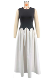 Black Elegant Patchwork O Neck Long Dresses