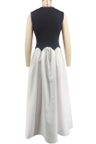 Black Elegant Patchwork O Neck Long Dresses