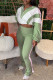 Green Casual Sportswear Daily Patchwork Contrast Zipper Collar Long Sleeve Two Pieces