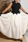 Black Elegant Patchwork O Neck Long Dresses