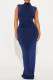 Blue Casual Solid Color Ruched Turtleneck Long Dresses