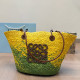 Green Yellow Vacation Colorblock Patchwork Weave Contrast Bags