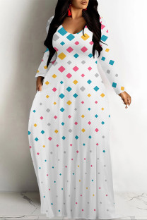 White Casual Colorblock Flowers Print Pocket Contrast O Neck Printed Dresses