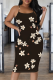Black Sexy Print Patchwork Spaghetti Strap Sling Dresses
