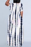 Black And White Casual Striped Print Pocket Contrast O Neck Printed Plus Size Dresses