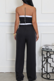 White Casual Pocket Patchwork Contrast Strapless Sleeveless Two Pieces