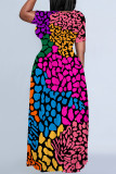 Stripe Casual Graffiti Print Pocket Contrast O Neck Printed Plus Size Dresses