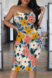 Multicolor Sexy Print Patchwork Spaghetti Strap Sling Dresses