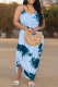 Blue Sexy Print Patchwork Spaghetti Strap Long Dresses