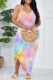 Colour Casual Tie Dye Patchwork Spaghetti Strap Sling Dresses