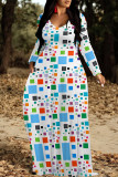 Black Casual Colorblock Flowers Print Pocket Contrast O Neck Printed Dresses