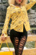 Yellow Casual Letter Print Buttons Contrast Turndown Collar Tops