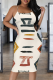 Apricot Sexy Print Patchwork Spaghetti Strap Sling Dresses