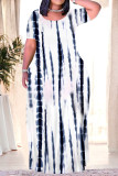 Black And White Casual Striped Print Pocket Contrast O Neck Printed Plus Size Dresses