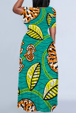 Stripe Casual Graffiti Print Pocket Contrast O Neck Printed Plus Size Dresses