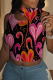 Black Pink Sexy Print Hollow Out Patchwork O Neck T-Shirts