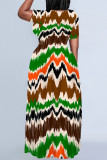 Stripe Casual Graffiti Print Pocket Contrast O Neck Printed Plus Size Dresses