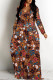 Brown Casual National Totem Print Pocket Contrast O Neck Printed Dresses