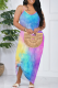 Blue Casual Tie Dye Patchwork Spaghetti Strap Sling Dresses