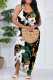 Black And White Casual Tie Dye Patchwork Spaghetti Strap Sling Dresses